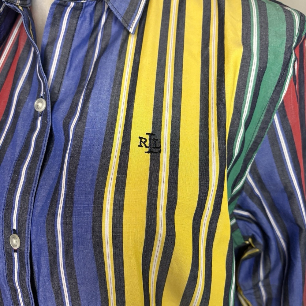 VTG 90s Lauren Ralph Lauren Multicolor Striped Button Up Shirt Medium Cotton - Picture 3 of 8